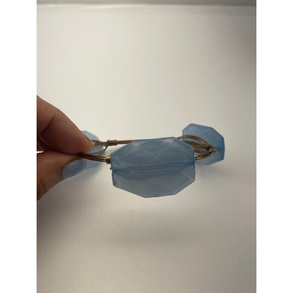 Vintage Blue Faux Stone Wrapped Wire Bangle Bracelet B18 - Picture 8 of 12